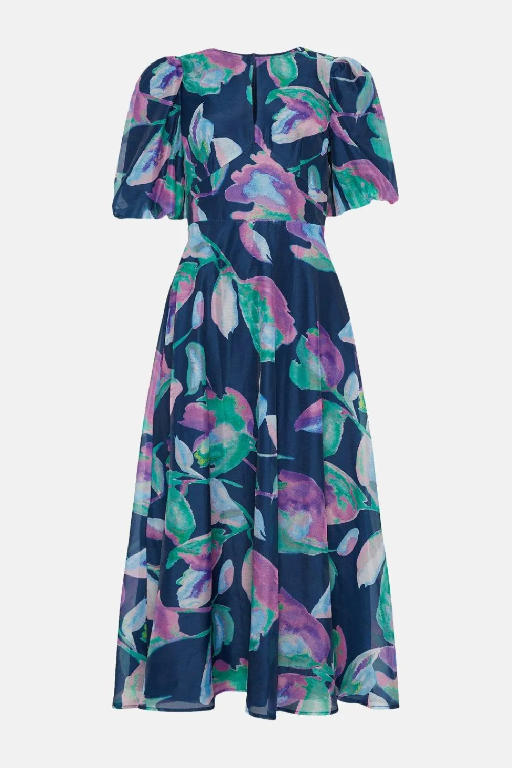 Clearance Oasis Watercolour Keyhole Organza Midi Dress Navy