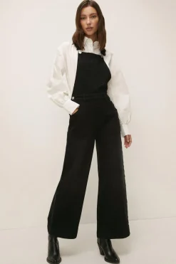 New Oasis Wide Leg Crop Dungaree Mid Wash