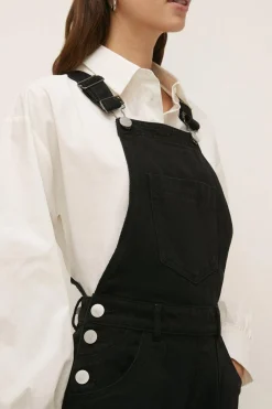 New Oasis Wide Leg Crop Dungaree Mid Wash