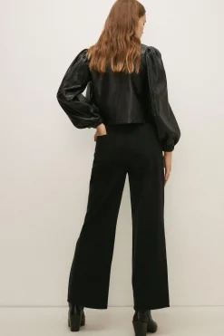 Sale Oasis Wide Leg Pleat Waist Jean Washed Black
