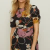 Online Oasis Wild Daisy Ruched Front Skater Dress Black