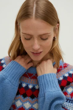 Discount Oasis Wool Blend Crew Neck Fairisle Jumper Green