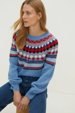 Discount Oasis Wool Blend Crew Neck Fairisle Jumper Green