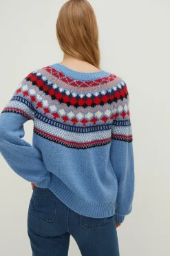 Discount Oasis Wool Blend Crew Neck Fairisle Jumper Green