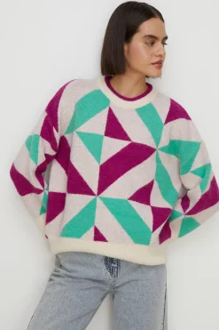 Best Oasis Wool Blend Oversized Geo Jacquard Jumper Ivory