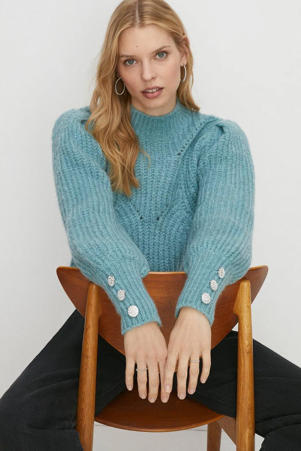Best Oasis Wool Blend Statement Button Pointelle Jumper Pink