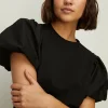 Online Oasis Woven Mix Puff Sleeve T Shirt Black