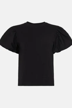 Online Oasis Woven Mix Puff Sleeve T Shirt Black