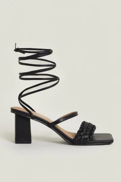 Online Oasis Woven Strap Block Heel Mules Black