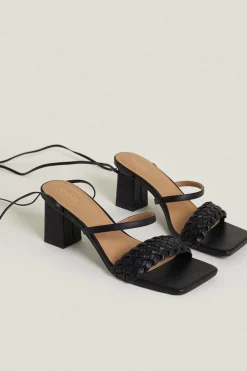 Online Oasis Woven Strap Block Heel Mules Black