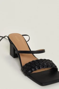 Online Oasis Woven Strap Block Heel Mules Black