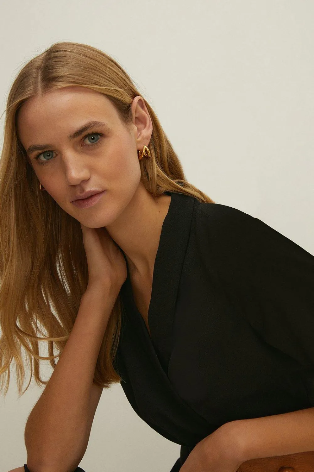 New Oasis Wrap Front Crepe Tailored Dress Black