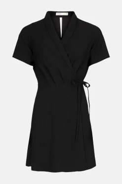 New Oasis Wrap Front Crepe Tailored Dress Black