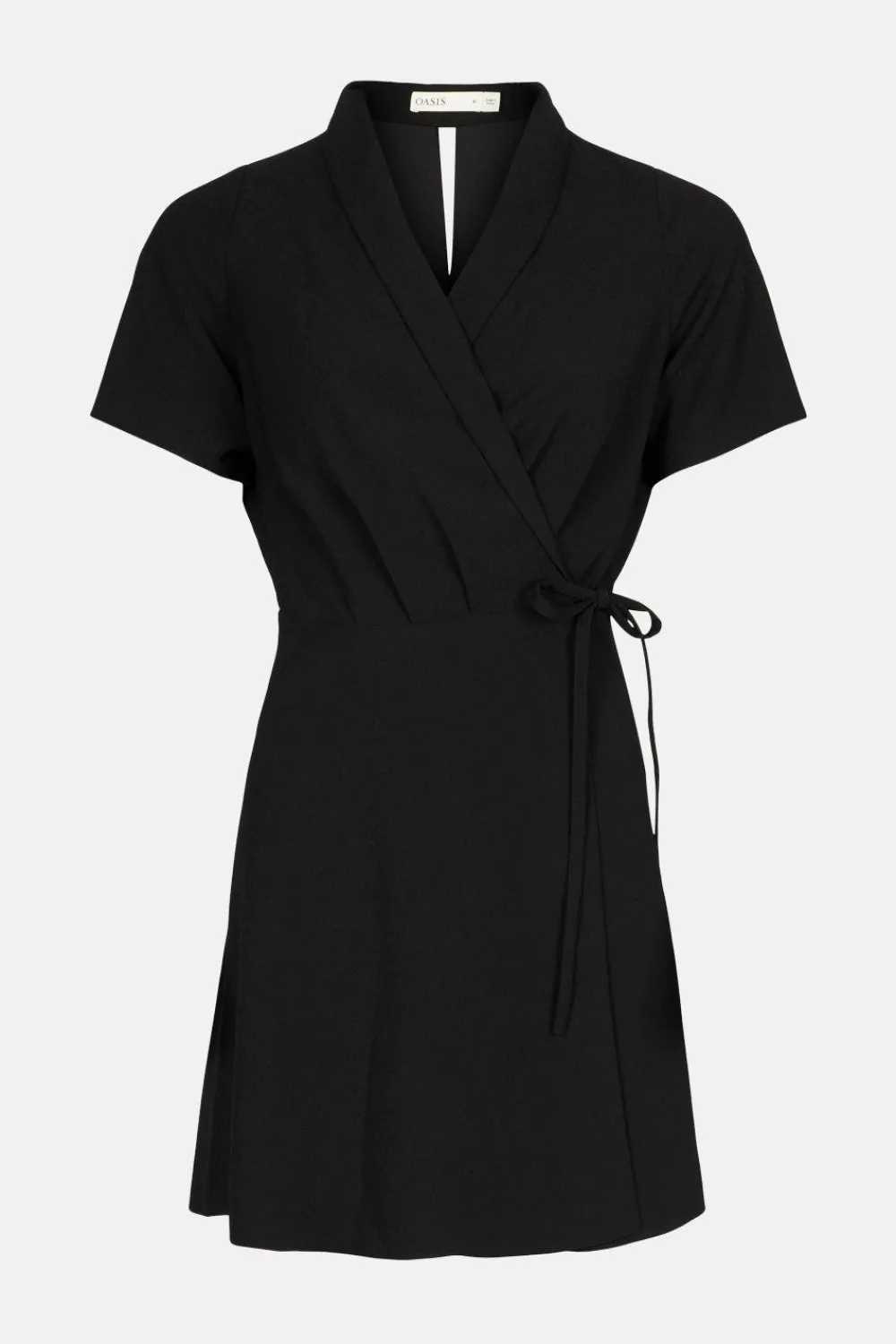 New Oasis Wrap Front Crepe Tailored Dress Black
