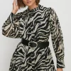 Sale Oasis Zebra Printed Belted Mini Shirt Dress Khaki