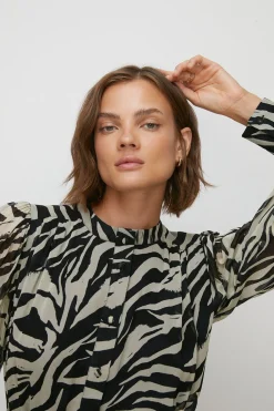 Sale Oasis Zebra Printed Belted Mini Shirt Dress Khaki