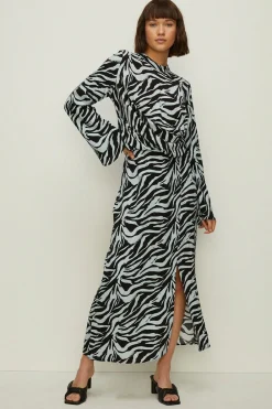 Fashion Oasis Zebra Printed Wrap Midi Skirt Blue