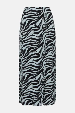 Fashion Oasis Zebra Printed Wrap Midi Skirt Blue
