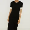 Outlet Oasis Zig Zag Detail Short Sleeve Knitted Midi Dress Black