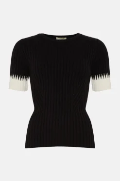 Discount Oasis Zig Zag Detail Short Sleeve Jumper Black