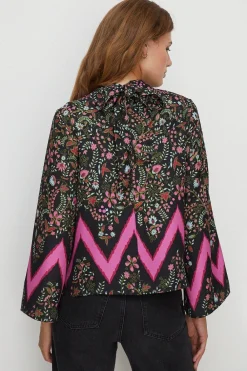 Clearance Oasis Zig Zag Floral Printed Top Black