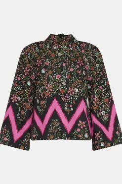 Clearance Oasis Zig Zag Floral Printed Top Black