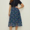 Fashion Oasis Zip Through Floral Pleated Dress Navy