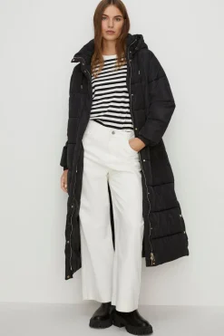Fashion Oasis Zip Through Longline Puffer Coat Black