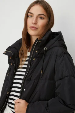 Fashion Oasis Zip Through Longline Puffer Coat Black