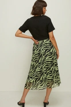 Fashion Oasis Zip Through Print Pleated Dress Zebra